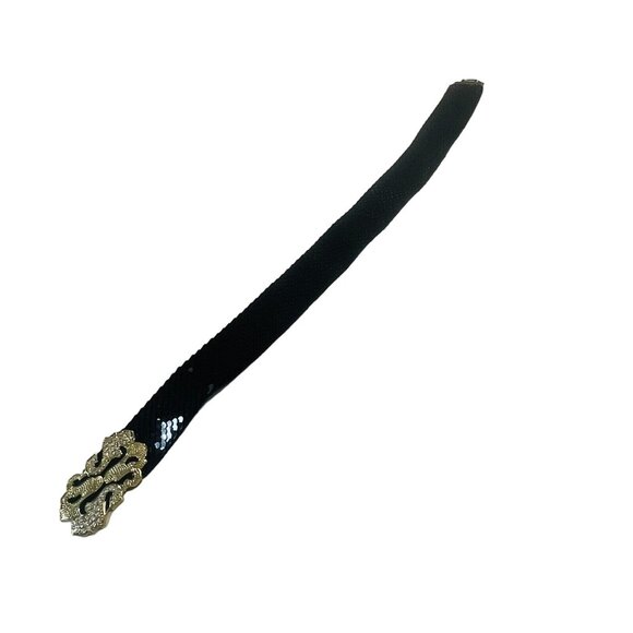 Vintage Gantos S Black Sequence Belt W Gold Bling Buckle Stretch 26” Or Bigger - Picture 11 of 13